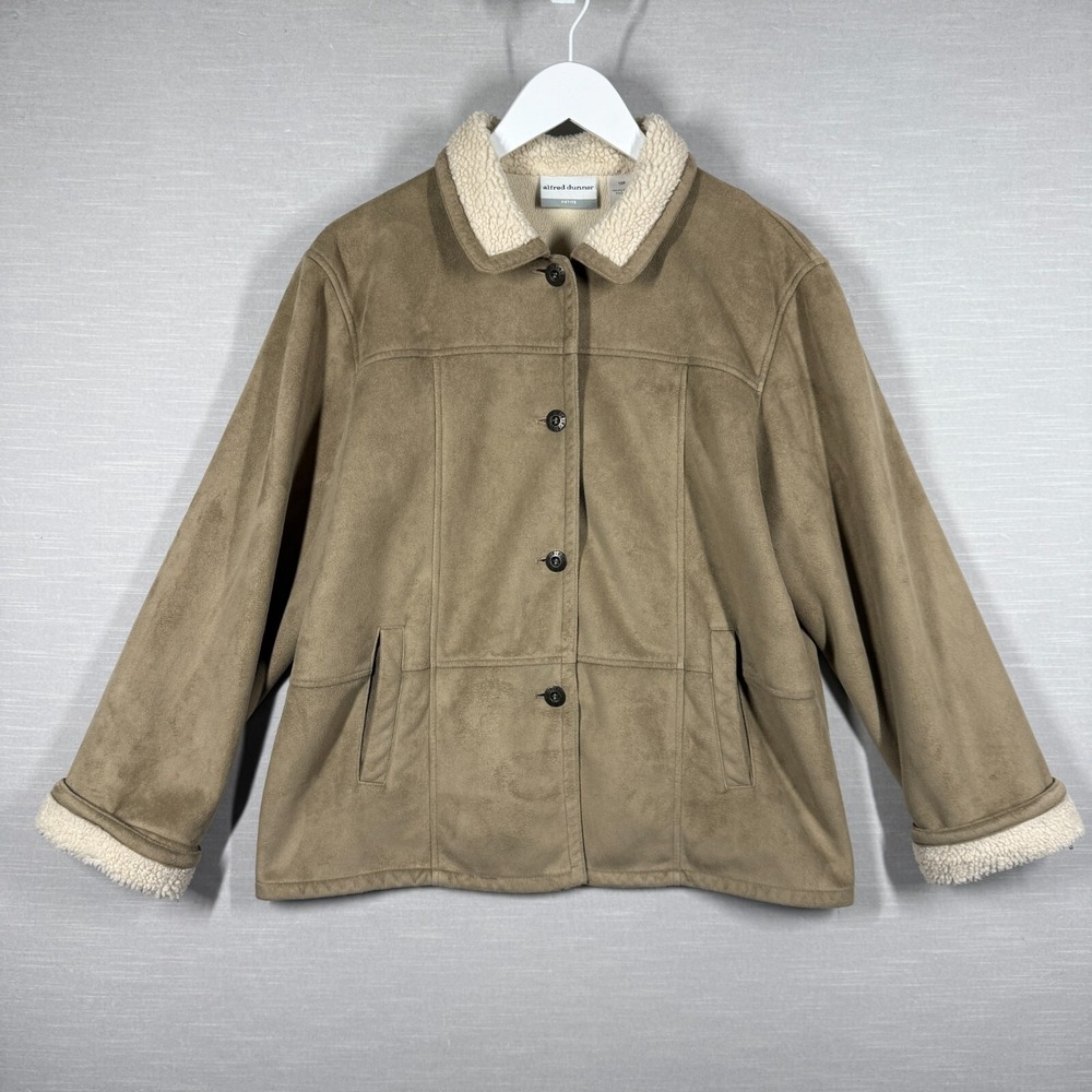 Alfred Dunner Suede Jacket Womens 12 Petite‎ Beige Sherpa Fleece Cozy 90s Y2K